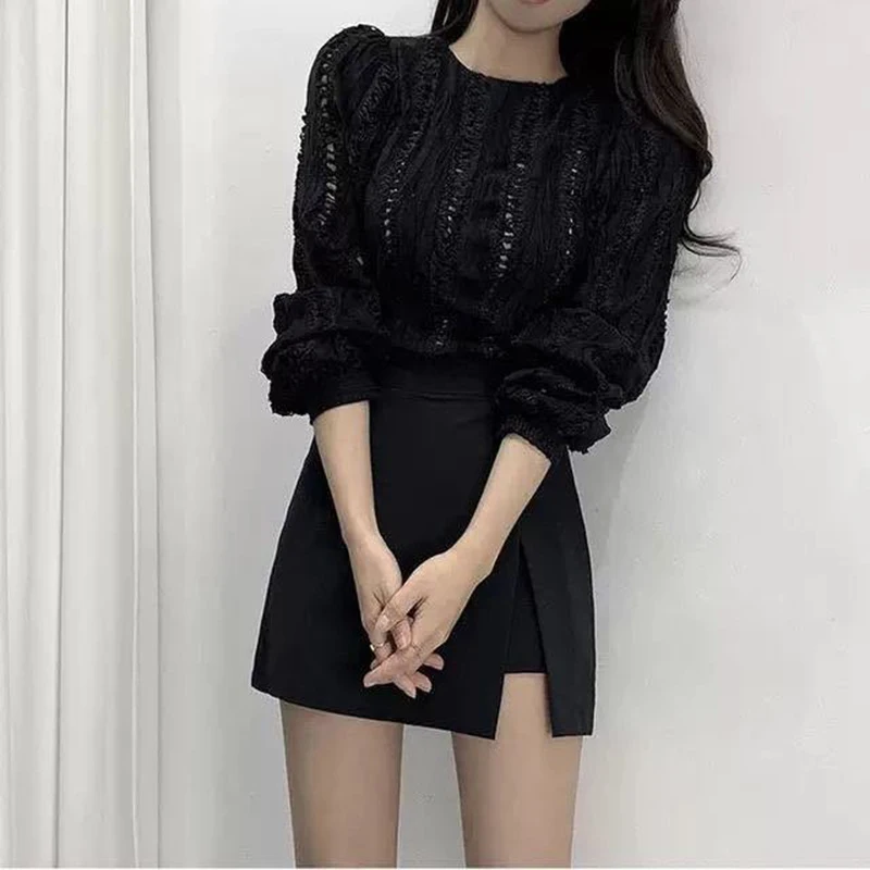 Black Mini Skirts Women Irregular Side Slits High Waist A Line Shorts Skirts Summer Korean Fashion Chic Hip Wrap Skirt Female-7
