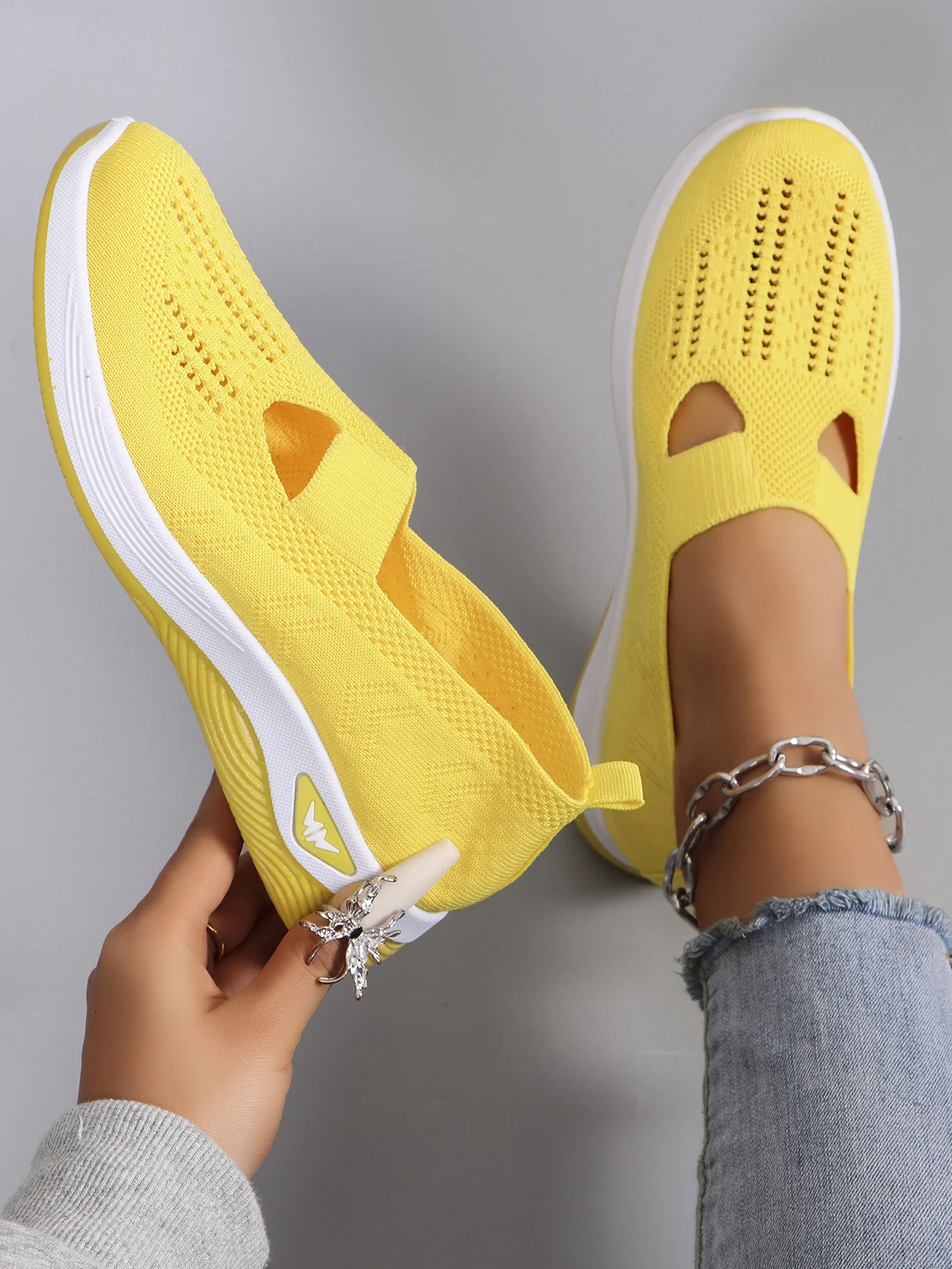 Spring new women's sports shoes, fashionable, breathable, lightweight, non-slip, wear-resistant, casual sports shoes, flat shoes-36