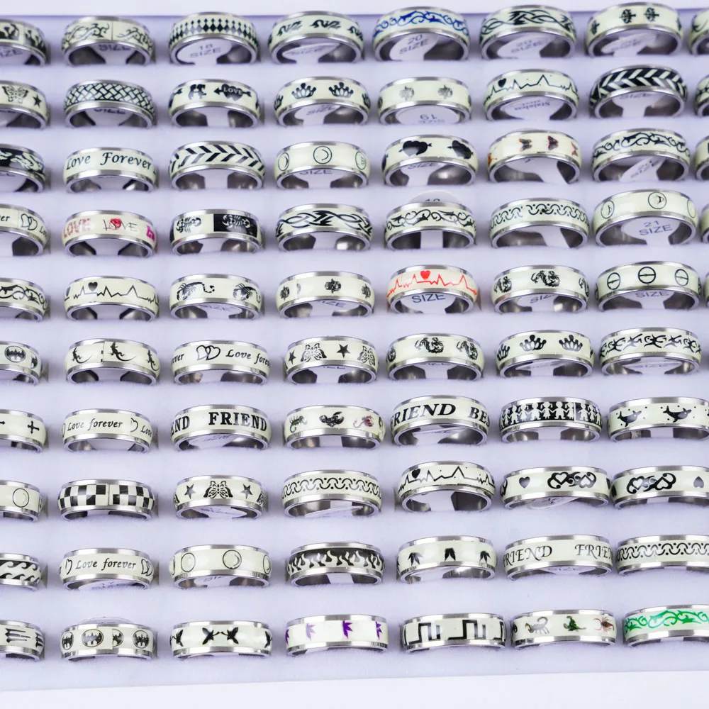 10/20/30/50Pcs Classic Fashion Stripe Hollow Colorful Sticker Stainless Steel Ring Trend Women Jewelry Party Decoration Gift-20