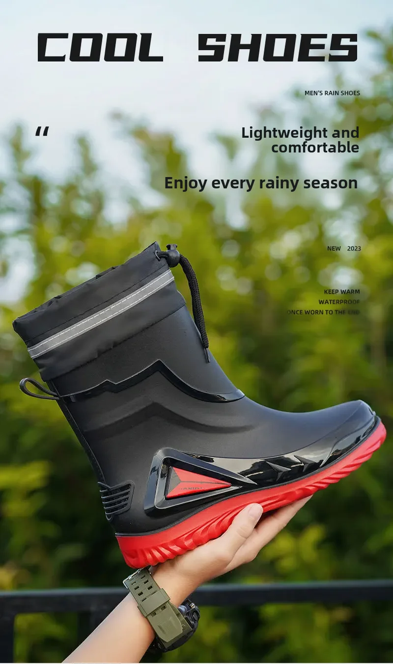 Waterproof Men's Rain Shoes Outdoor Non-slip Work Shoes Fleece Lined Cotton Warm Rain Boots Kitchen Footwear Male-1 Waterproof Men's Rain Shoes Outdoor Non-slip Work Shoes Fleece Lined Cotton Warm Rain Boots Kitchen Footwear Male-1