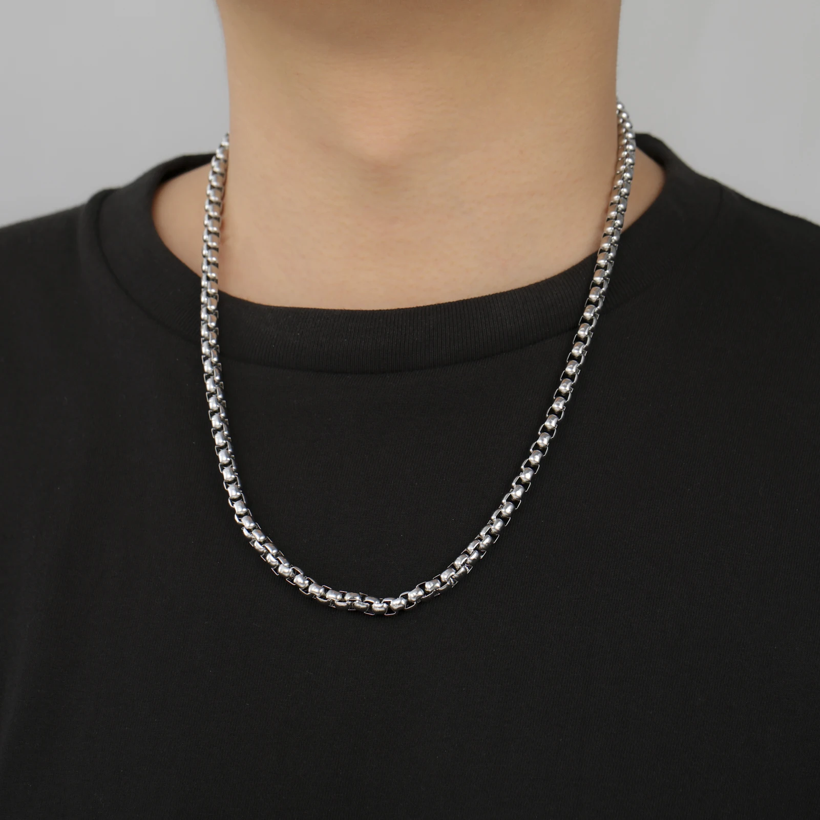 Skyrim Fashion Long Box Chain Necklace Stainless Steel Basic Punk 2-7mm Thick Chains Jewelry Gift for Men Women Wholesale-13
