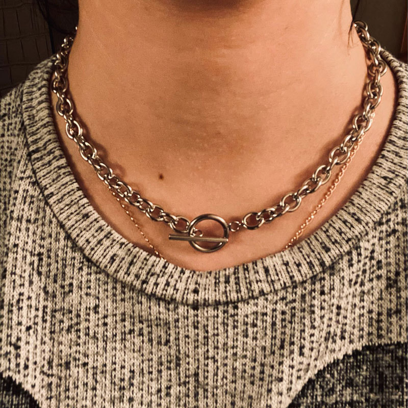 2023 New Fashion Gold Color Chunky Chain Necklace for Women Simple Toggle Clasp Stainless Steel Choker Necklaces Jewelry Gifts-4