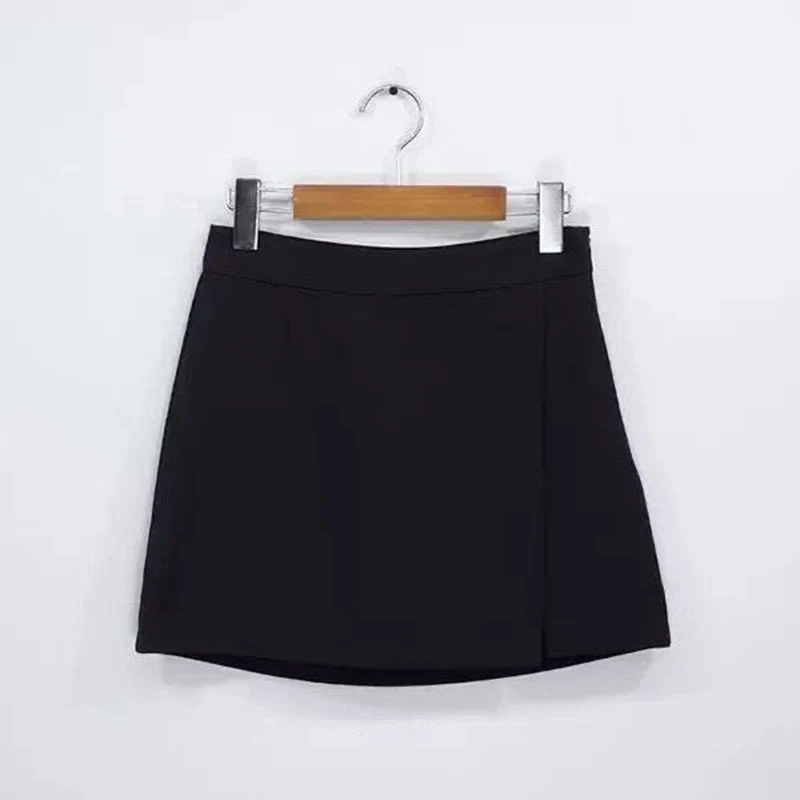 Black Mini Skirts Women Irregular Side Slits High Waist A Line Shorts Skirts Summer Korean Fashion Chic Hip Wrap Skirt Female-5