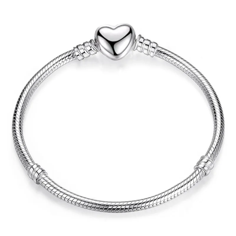 New 925 Sterling Silver 17-21cm Heart-Shaped Star, Moon Luxury Pendant Bracelet For DIY Bead Charms Women Jewelry Fashion Gifts-4