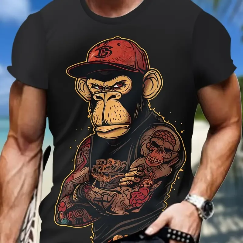 Fashoin Short Sleeve T-shirt For Men Loose Fit Monkey Graphic Pullover Men Tshirts High Elastic Casual 3D Printed Men's Clothing-9 Fashoin Short Sleeve T-shirt For Men Loose Fit Monkey Graphic Pullover Men Tshirts High Elastic Casual 3D Printed Men's Clothing-9