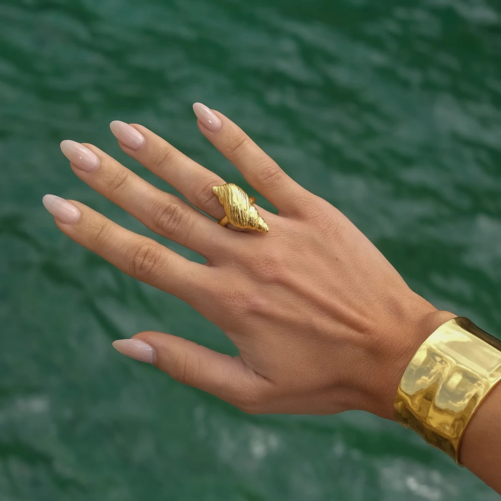 Uworld Top Quality Geometric Wide Stainless Steel Ring 18K Gold Color Waterproof Fashion Minimalist Statement Charm Jewelry Wome-8