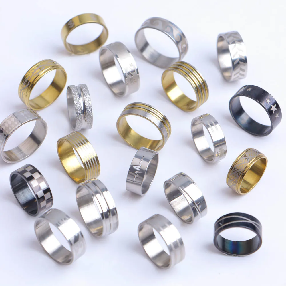 10/20/30/50Pcs Classic Fashion Stripe Hollow Colorful Sticker Stainless Steel Ring Trend Women Jewelry Party Decoration Gift-22