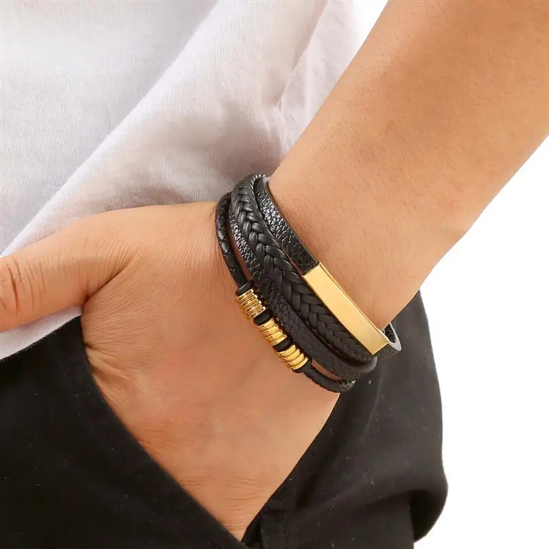 Classic Men's Leather Bracelet New Style Hand-woven Multi-layer Combination Accessory Fashion Man Jewelry Wholesale Dropshipping-3