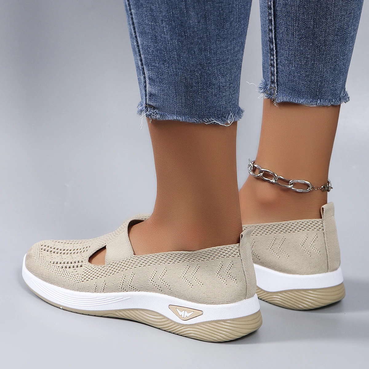 Spring new women's sports shoes, fashionable, breathable, lightweight, non-slip, wear-resistant, casual sports shoes, flat shoes-14