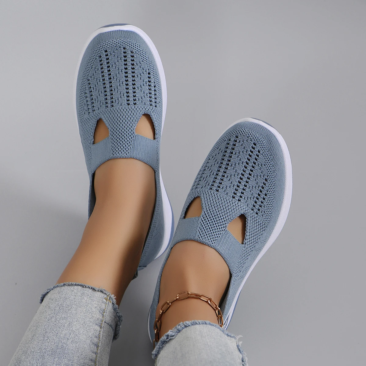 Spring new women's sports shoes, fashionable, breathable, lightweight, non-slip, wear-resistant, casual sports shoes, flat shoes-44