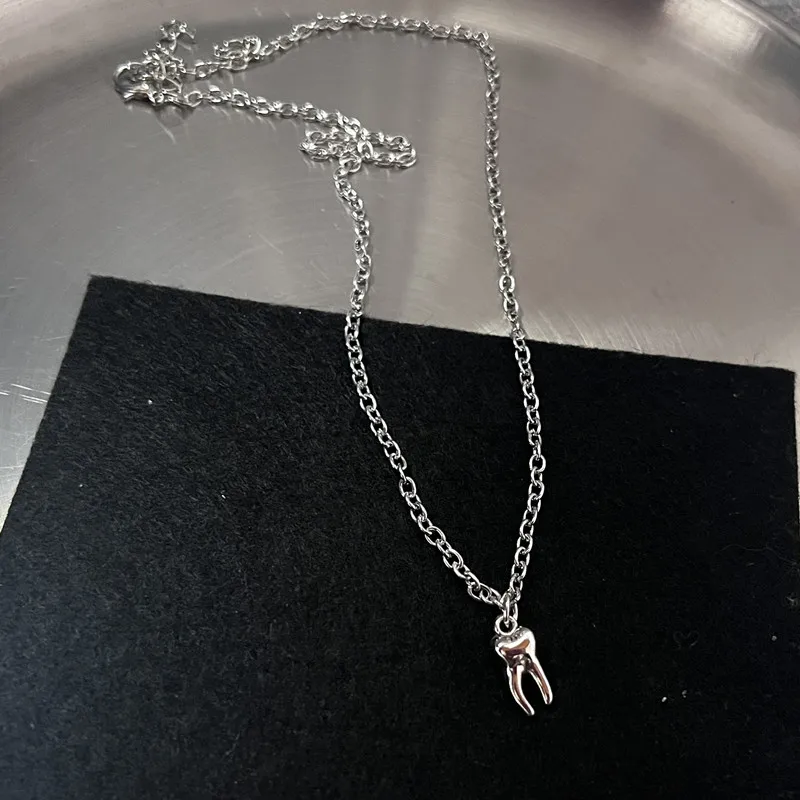 Y2K Flail Fire Heart Teeth Pendant Necklace for Women Men Charm Necklace Grunge Punk Fashion Jewelry ﻿-6