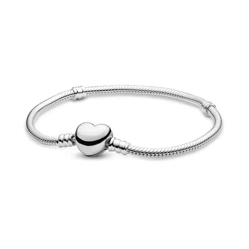 New 925 Sterling Silver 17-21cm Heart-Shaped Star, Moon Luxury Pendant Bracelet For DIY Bead Charms Women Jewelry Fashion Gifts-3