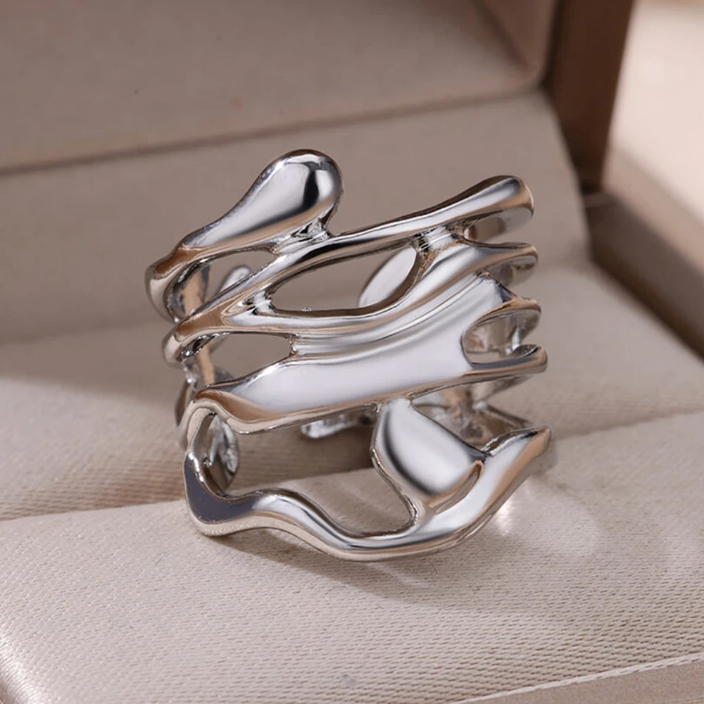 Stainless Steel Rings For Women Men Gold Color Hollow Wide Open Ring Female Male Fashion Wedding Party Finger Jewelry Gift 2024-2 Stainless Steel Rings For Women Men Gold Color Hollow Wide Open Ring Female Male Fashion Wedding Party Finger Jewelry Gift 2024-2