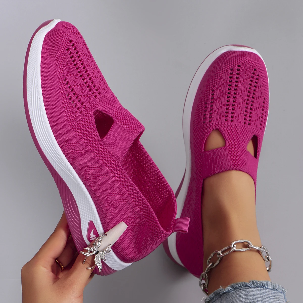 Spring new women's sports shoes, fashionable, breathable, lightweight, non-slip, wear-resistant, casual sports shoes, flat shoes-26