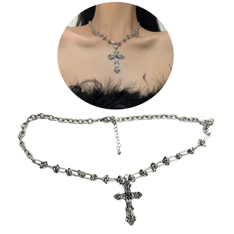 Vintage Cross Pendants Necklace for Women Kpop Punk Chain Necklaces Long Korean Fashion Retro Jewelry on The Neck Gift-11