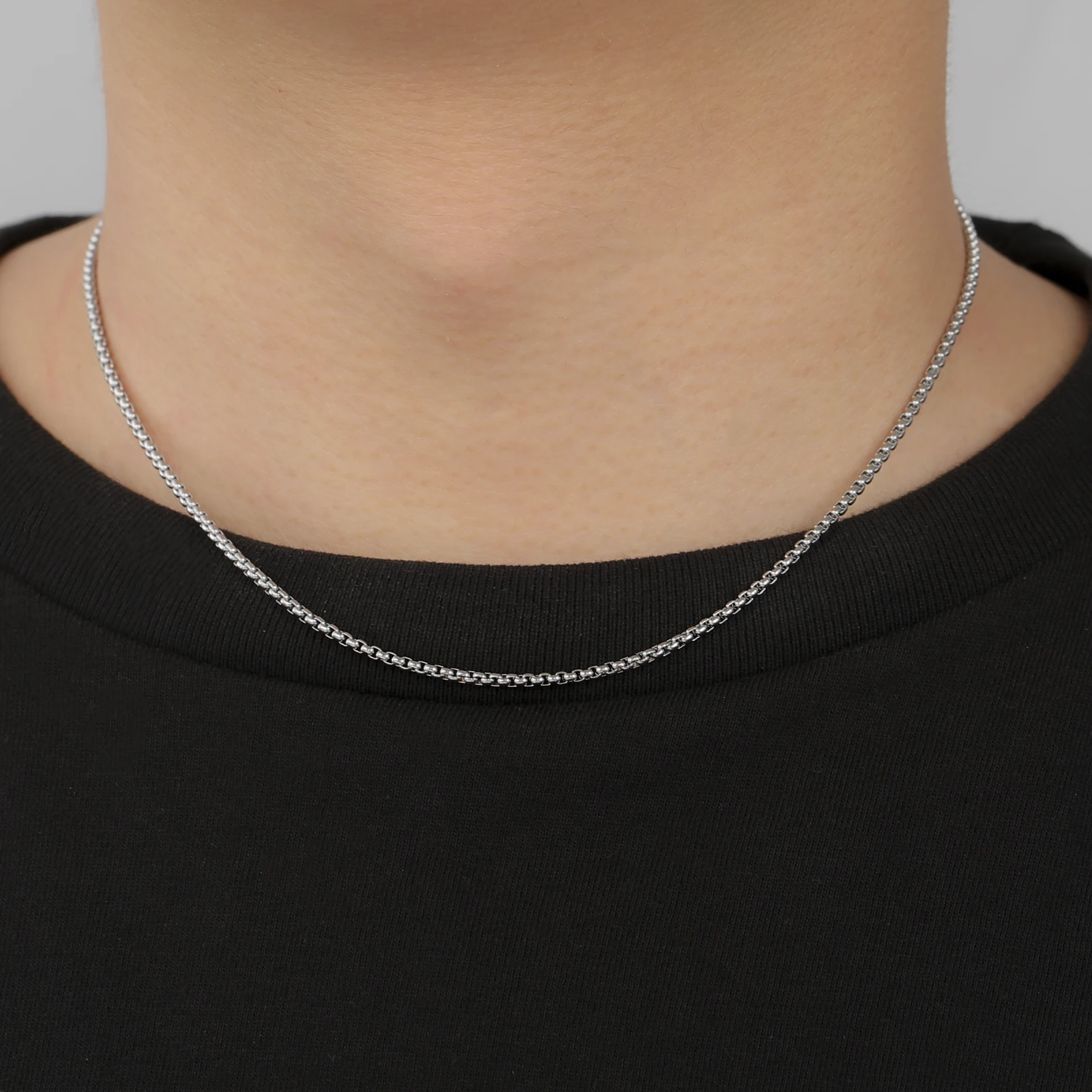 Skyrim Fashion Long Box Chain Necklace Stainless Steel Basic Punk 2-7mm Thick Chains Jewelry Gift for Men Women Wholesale-12