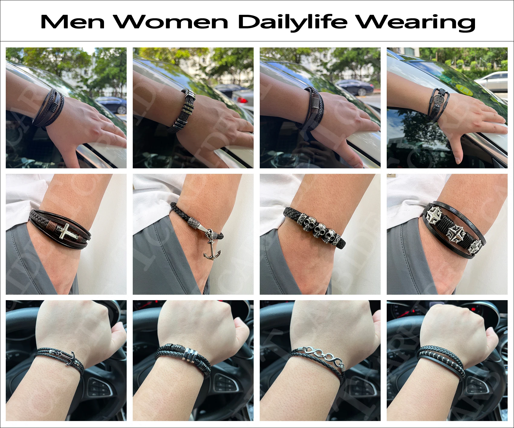 Three-Layer Men's Fashion Premium Genuine Leather Bracelets Stainless Steel Magnetic Clasp Charming Geometric Pattern Jewelry-13 Three-Layer Men's Fashion Premium Genuine Leather Bracelets Stainless Steel Magnetic Clasp Charming Geometric Pattern Jewelry-13