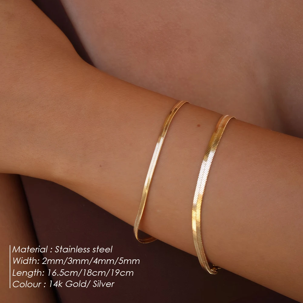 eManco Women Trend Classic Snake Chain Bracelet Gold Color Width 2/3/4/5MM Stainless Steel Chain Bracelet For Women Jewelry Gift-1 eManco Women Trend Classic Snake Chain Bracelet Gold Color Width 2/3/4/5MM Stainless Steel Chain Bracelet For Women Jewelry Gift-1