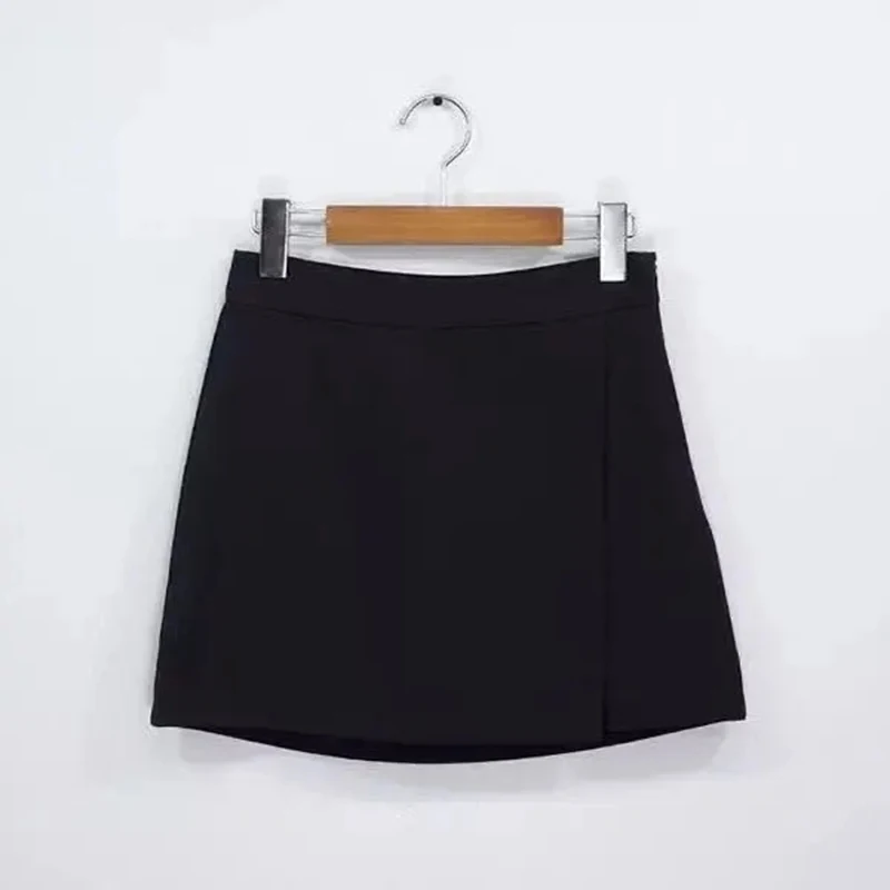 Black Mini Skirts Women Irregular Side Slits High Waist A Line Shorts Skirts Summer Korean Fashion Chic Hip Wrap Skirt Female-2