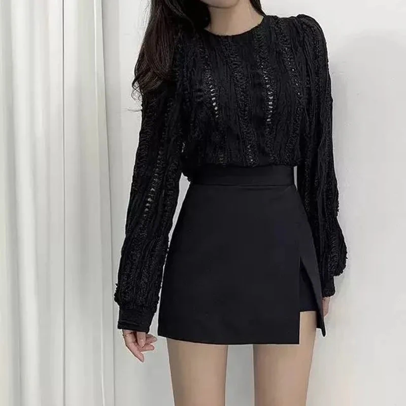 Black Mini Skirts Women Irregular Side Slits High Waist A Line Shorts Skirts Summer Korean Fashion Chic Hip Wrap Skirt Female-4