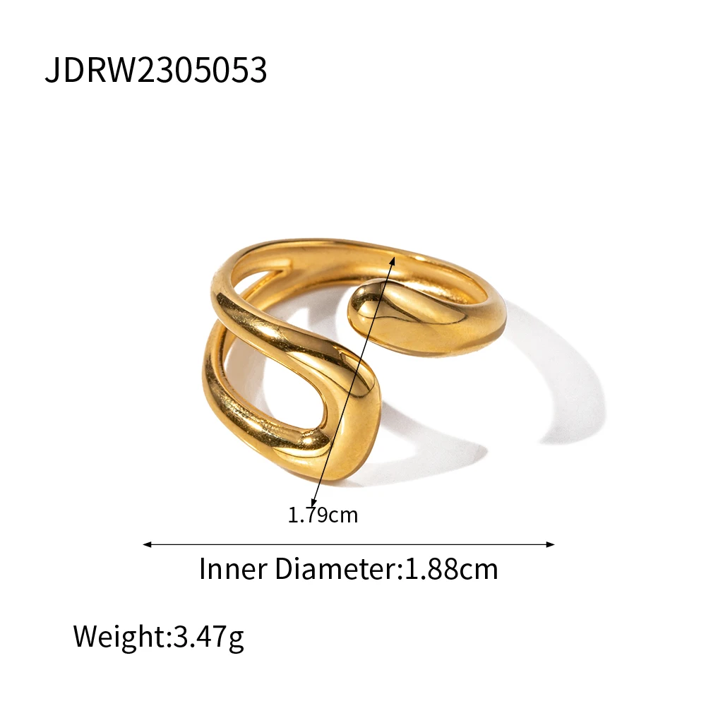 Uworld Top Quality Geometric Wide Stainless Steel Ring 18K Gold Color Waterproof Fashion Minimalist Statement Charm Jewelry Wome-9