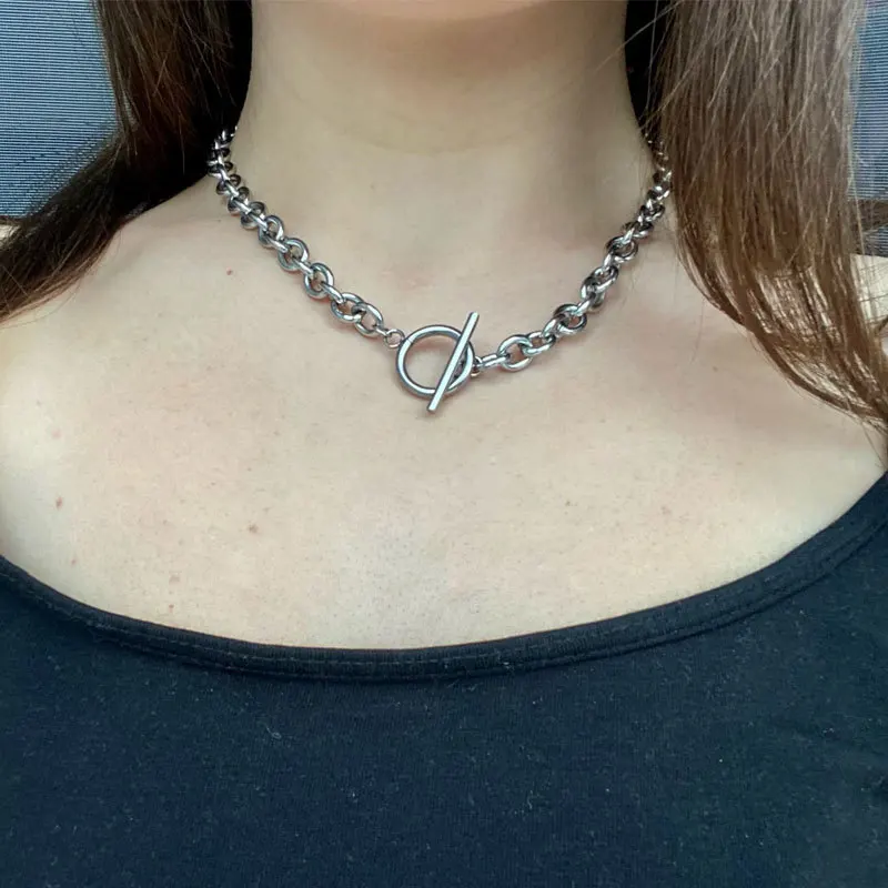 Fashion New Chunky Chain Necklace Women Simple Toggle Clasp Stainless Steel Chain Necklace For Women Jewelry Gift-3