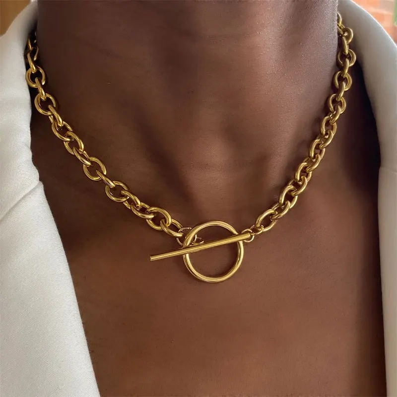 Fashion New Chunky Chain Necklace Women Simple Toggle Clasp Stainless Steel Chain Necklace For Women Jewelry Gift-2