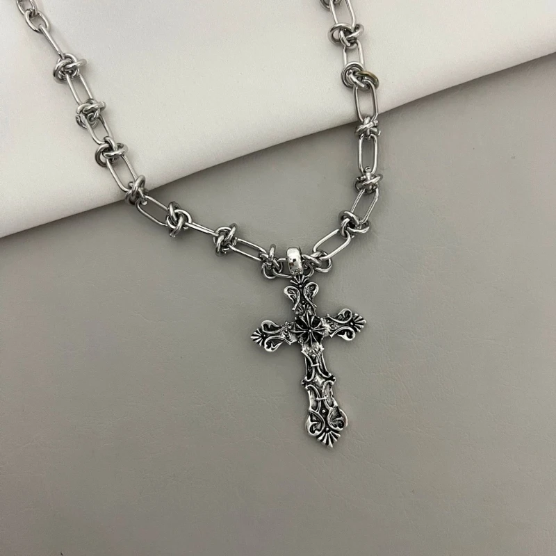 Vintage Cross Pendants Necklace for Women Kpop Punk Chain Necklaces Long Korean Fashion Retro Jewelry on The Neck Gift-7