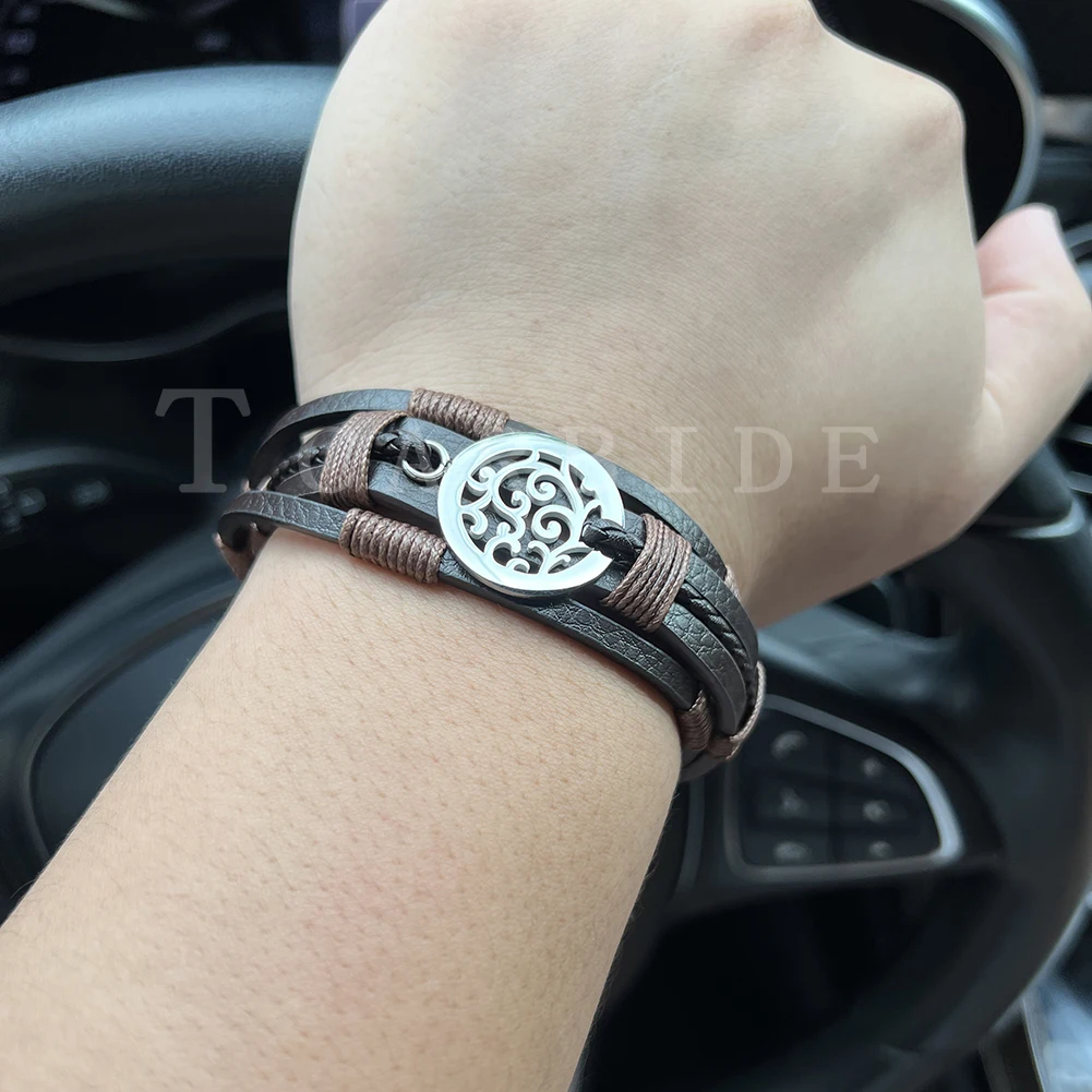 Three-Layer Men's Fashion Premium Genuine Leather Bracelets Stainless Steel Magnetic Clasp Charming Geometric Pattern Jewelry-11 Three-Layer Men's Fashion Premium Genuine Leather Bracelets Stainless Steel Magnetic Clasp Charming Geometric Pattern Jewelry-11