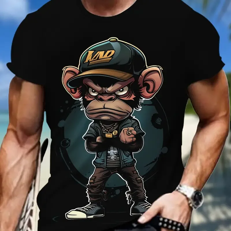 Fashoin Short Sleeve T-shirt For Men Loose Fit Monkey Graphic Pullover Men Tshirts High Elastic Casual 3D Printed Men's Clothing-14 Fashoin Short Sleeve T-shirt For Men Loose Fit Monkey Graphic Pullover Men Tshirts High Elastic Casual 3D Printed Men's Clothing-14