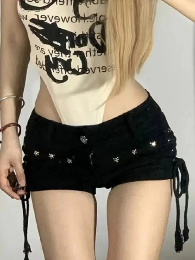 Shorts Women Skinny Creativity Lace-up Popular Streetwear Daily Personality Students Holiday Fashion Sexy American Retro Leisure-2