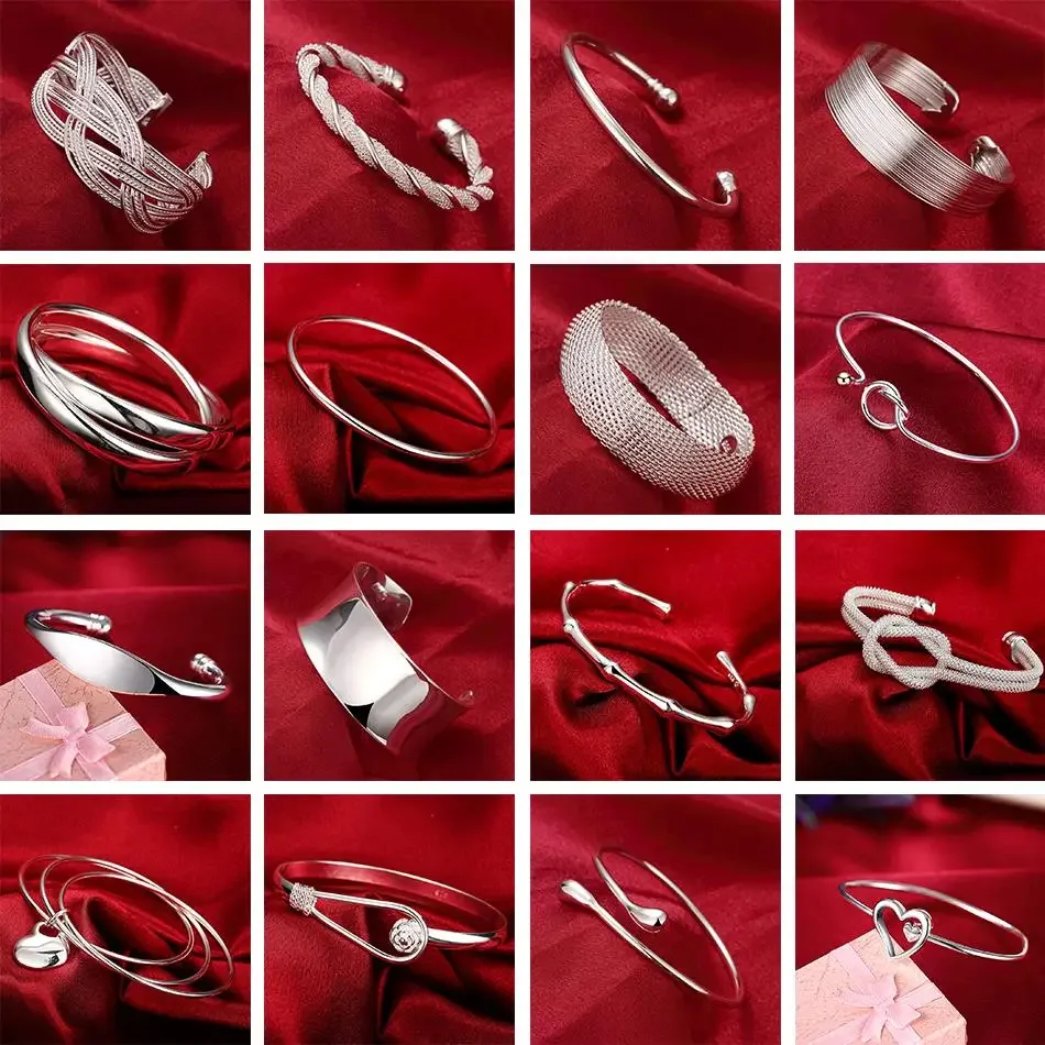 Trendy 925 Sterling Silver Big Bangles Bracelet Cute Charms for Women Lady Fashion Jewelry Adjustment Cuff Wedding Luxury-1 Trendy 925 Sterling Silver Big Bangles Bracelet Cute Charms for Women Lady Fashion Jewelry Adjustment Cuff Wedding Luxury-1