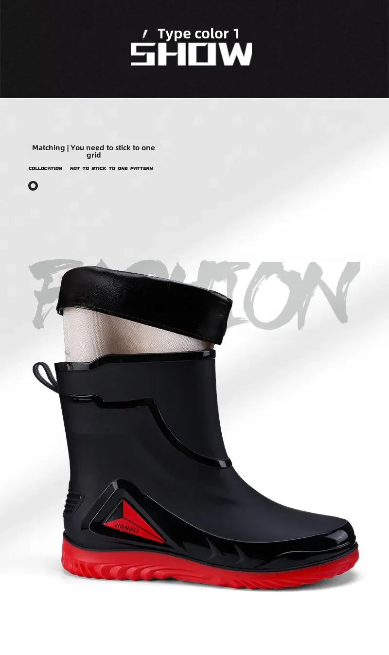 Waterproof Men's Rain Shoes Outdoor Non-slip Work Shoes Fleece Lined Cotton Warm Rain Boots Kitchen Footwear Male-4 Waterproof Men's Rain Shoes Outdoor Non-slip Work Shoes Fleece Lined Cotton Warm Rain Boots Kitchen Footwear Male-4