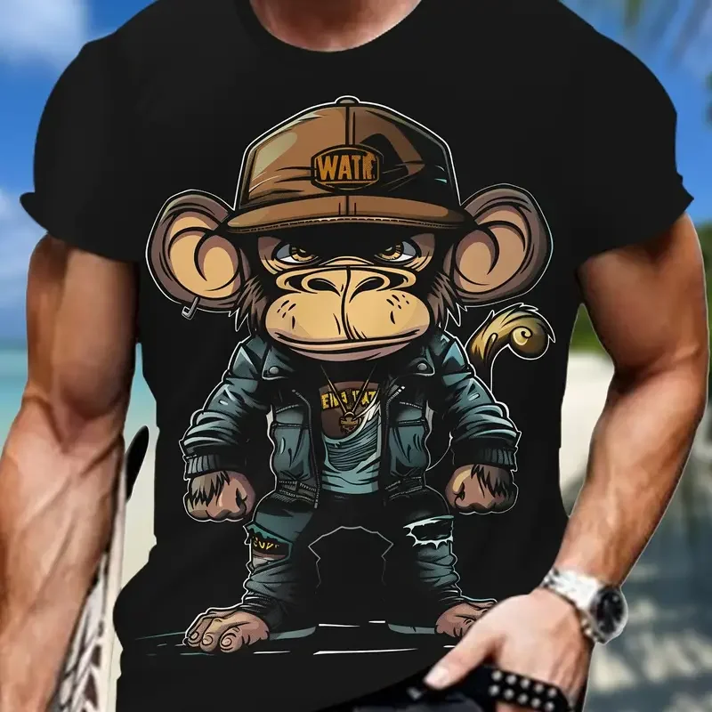 Fashoin Short Sleeve T-shirt For Men Loose Fit Monkey Graphic Pullover Men Tshirts High Elastic Casual 3D Printed Men's Clothing-11 Fashoin Short Sleeve T-shirt For Men Loose Fit Monkey Graphic Pullover Men Tshirts High Elastic Casual 3D Printed Men's Clothing-11