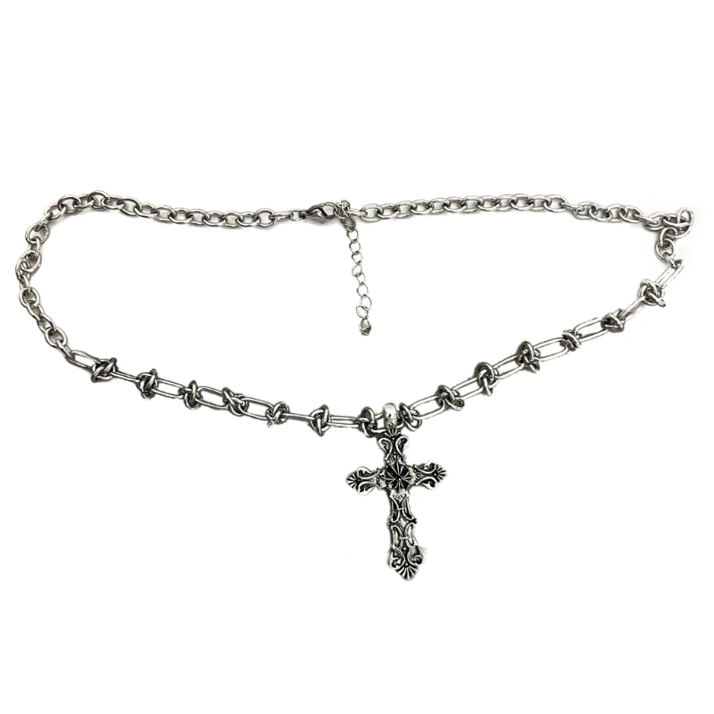 Vintage Cross Pendants Necklace for Women Kpop Punk Chain Necklaces Long Korean Fashion Retro Jewelry on The Neck Gift-1