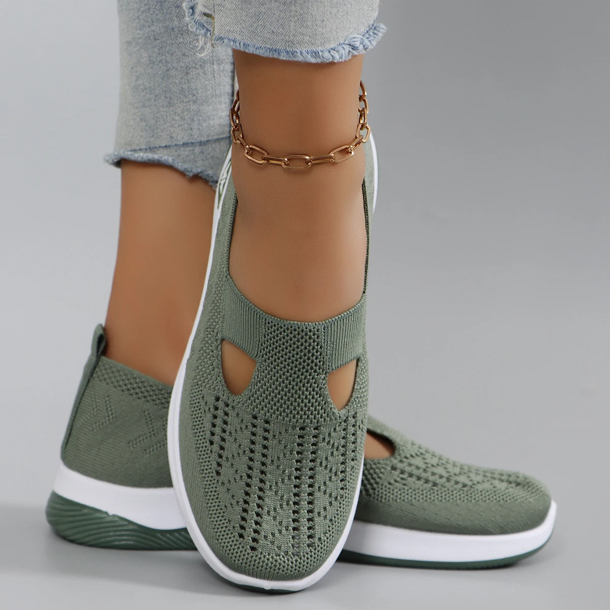 Spring new women's sports shoes, fashionable, breathable, lightweight, non-slip, wear-resistant, casual sports shoes, flat shoes-40