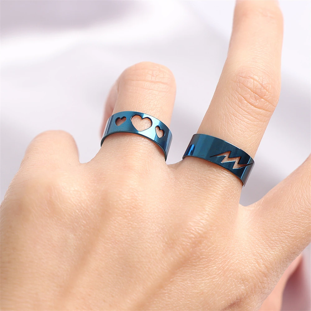 10/20/30/50Pcs Classic Fashion Stripe Hollow Colorful Sticker Stainless Steel Ring Trend Women Jewelry Party Decoration Gift-26