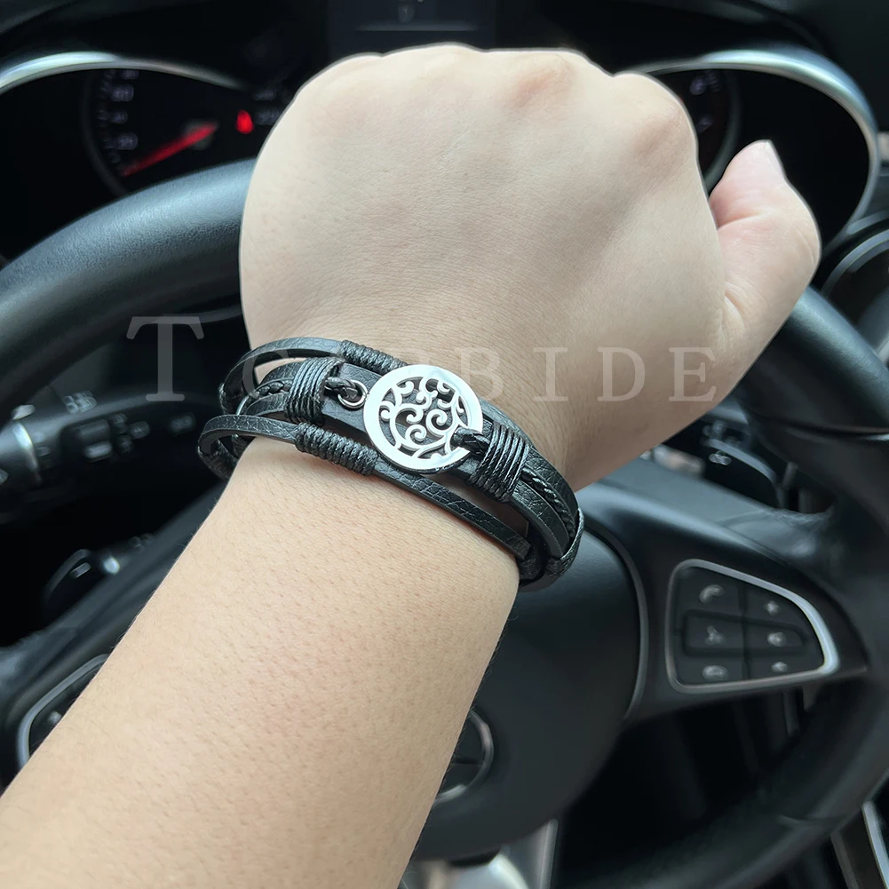Three-Layer Men's Fashion Premium Genuine Leather Bracelets Stainless Steel Magnetic Clasp Charming Geometric Pattern Jewelry-7 Three-Layer Men's Fashion Premium Genuine Leather Bracelets Stainless Steel Magnetic Clasp Charming Geometric Pattern Jewelry-7