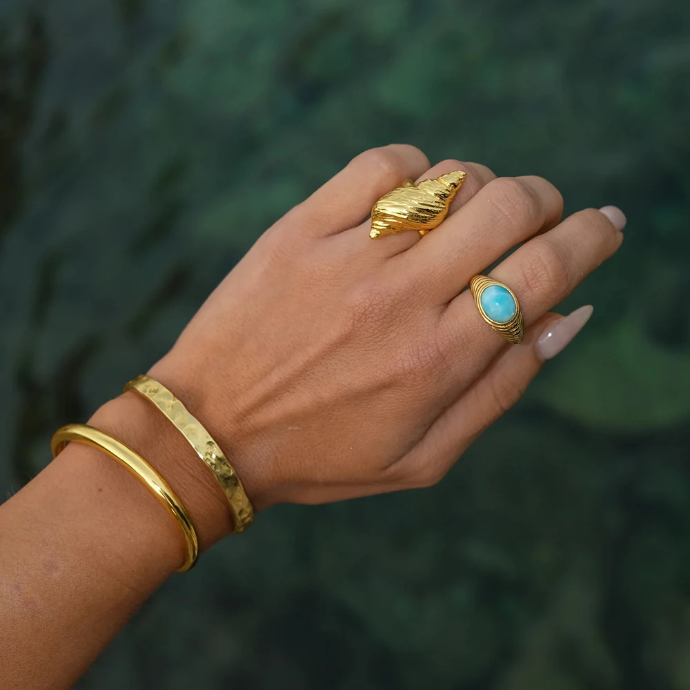 Uworld Top Quality Geometric Wide Stainless Steel Ring 18K Gold Color Waterproof Fashion Minimalist Statement Charm Jewelry Wome-6