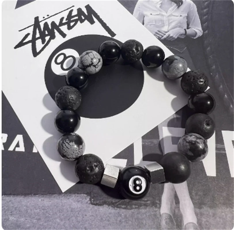 New Billiard Beaded Black 8-Hand Bracelet Ladies Men Cross Lucky Fashion Jewelry Accessories-5
