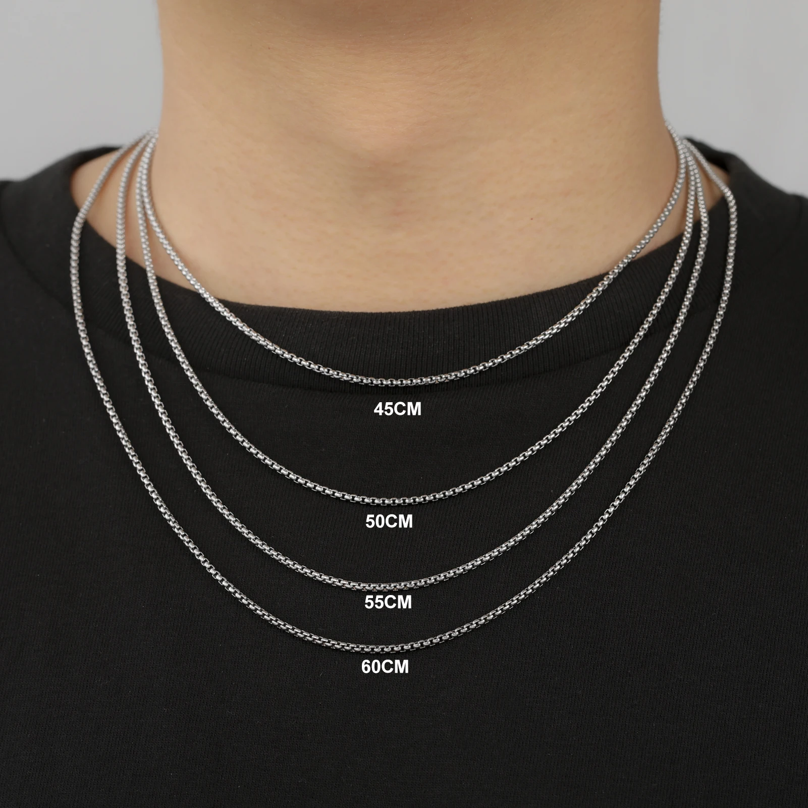 Skyrim Fashion Long Box Chain Necklace Stainless Steel Basic Punk 2-7mm Thick Chains Jewelry Gift for Men Women Wholesale-10