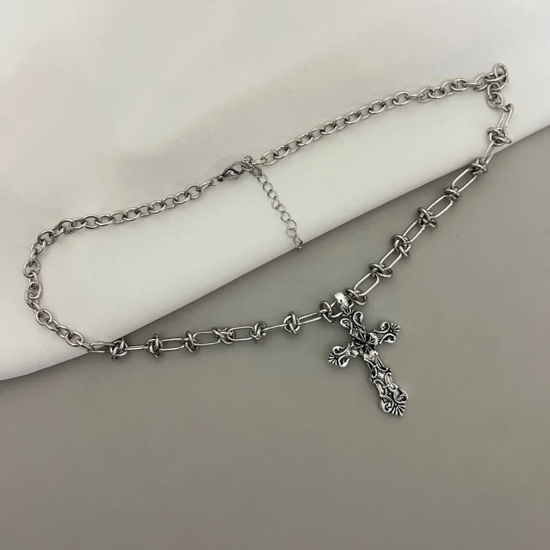 Vintage Cross Pendants Necklace for Women Kpop Punk Chain Necklaces Long Korean Fashion Retro Jewelry on The Neck Gift-4