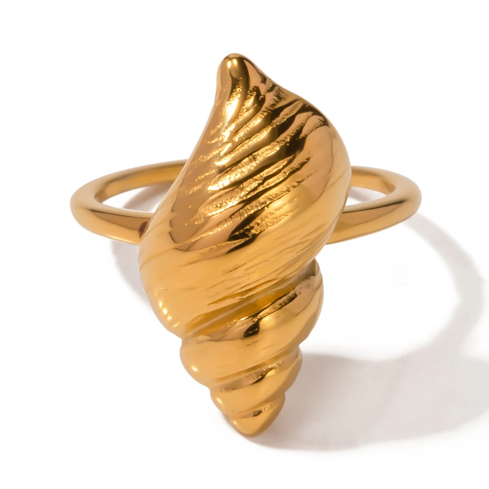 Uworld Top Quality Geometric Wide Stainless Steel Ring 18K Gold Color Waterproof Fashion Minimalist Statement Charm Jewelry Wome-17