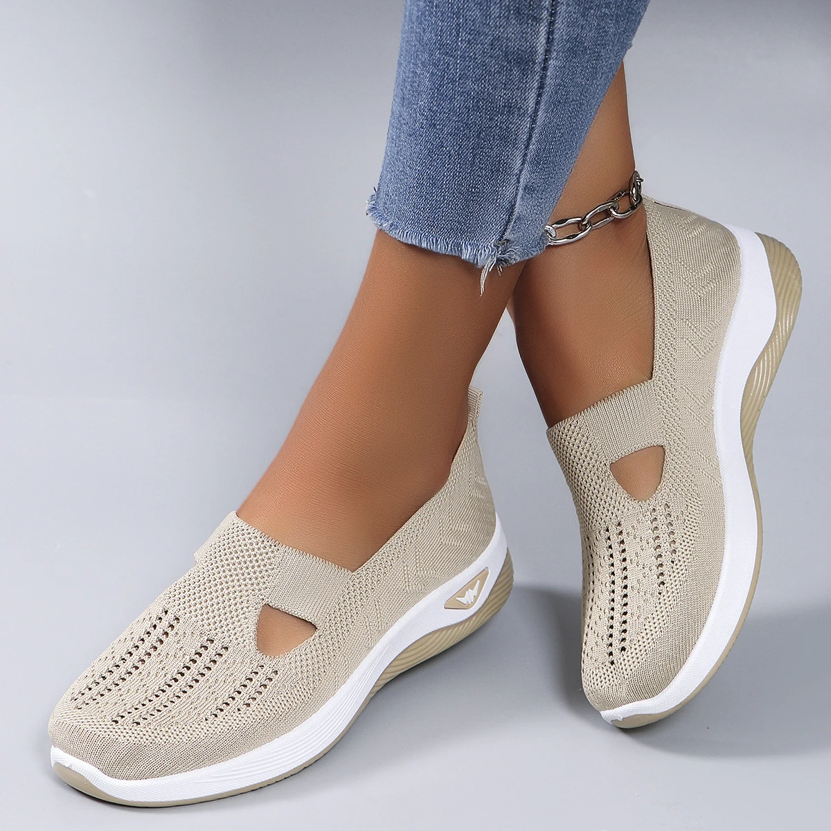 Spring new women's sports shoes, fashionable, breathable, lightweight, non-slip, wear-resistant, casual sports shoes, flat shoes-18