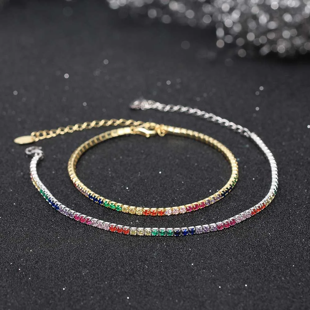 ORSA JEWELS Fashion Tennis Bracelet 925 Sterling Silver Multicolour Zircon Tennis Chain Bracelet for Women Party Jewelry SB190-23