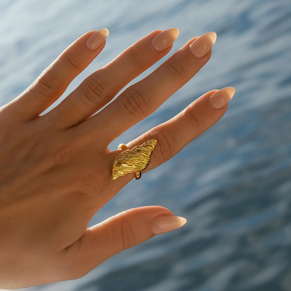 Uworld Top Quality Geometric Wide Stainless Steel Ring 18K Gold Color Waterproof Fashion Minimalist Statement Charm Jewelry Wome-7