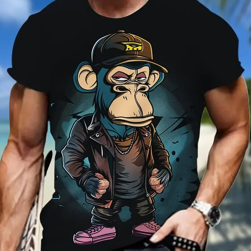 Fashoin Short Sleeve T-shirt For Men Loose Fit Monkey Graphic Pullover Men Tshirts High Elastic Casual 3D Printed Men's Clothing-12 Fashoin Short Sleeve T-shirt For Men Loose Fit Monkey Graphic Pullover Men Tshirts High Elastic Casual 3D Printed Men's Clothing-12