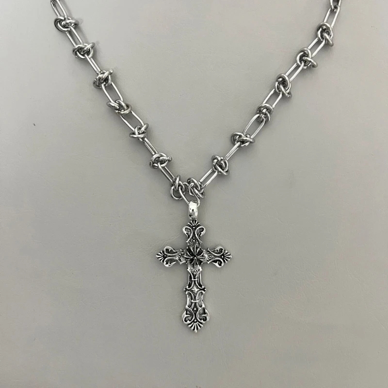 Vintage Cross Pendants Necklace for Women Kpop Punk Chain Necklaces Long Korean Fashion Retro Jewelry on The Neck Gift-6