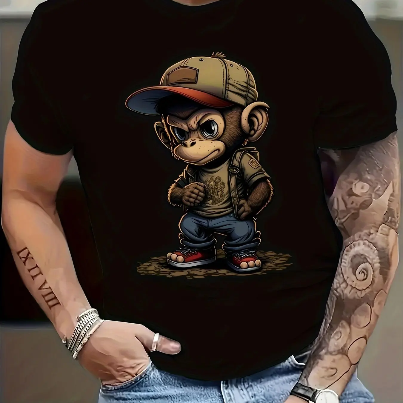 Fashoin Short Sleeve T-shirt For Men Loose Fit Monkey Graphic Pullover Men Tshirts High Elastic Casual 3D Printed Men's Clothing-5 Fashoin Short Sleeve T-shirt For Men Loose Fit Monkey Graphic Pullover Men Tshirts High Elastic Casual 3D Printed Men's Clothing-5