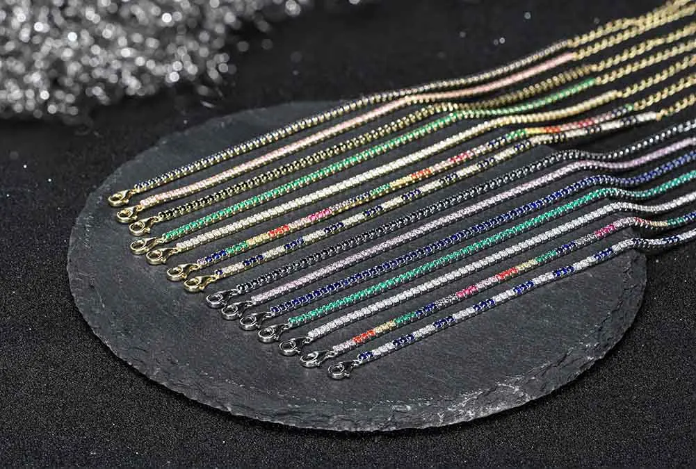 ORSA JEWELS Fashion Tennis Bracelet 925 Sterling Silver Multicolour Zircon Tennis Chain Bracelet for Women Party Jewelry SB190-18